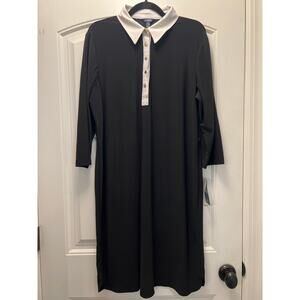 NWT Chaps Women’s Collared 3/4 Sleeve Knit Polo Shirt Midi Dress Size 16W Black